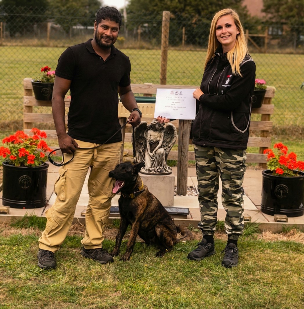 Professional dog trainer with dogs